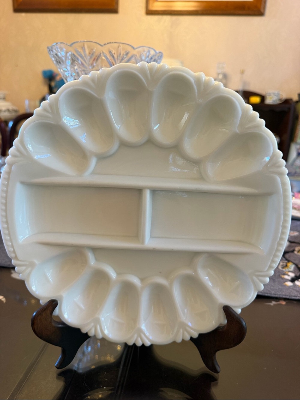 Vintage milk glass Deviled Egg & Appetizer Server with Center Compartments